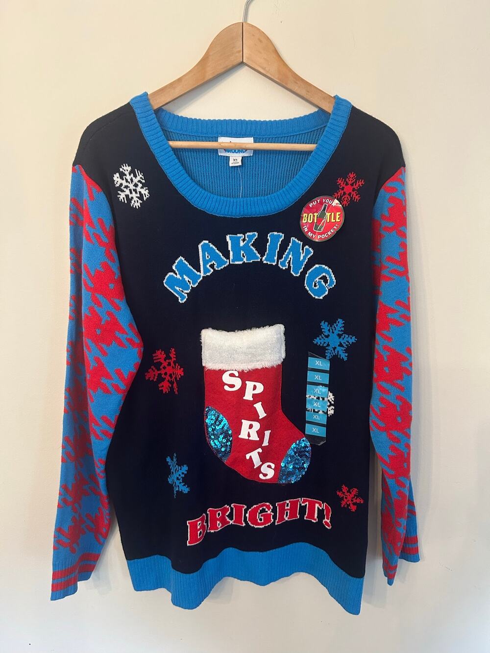 NWT Rockin Around Ugly Christmas Sweater Sz XL Making Spirits Bright DrinkPocket